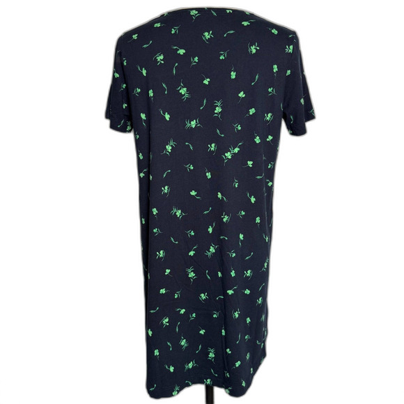 J. Jill SLEEP Navy Blue w/ Green Leaves Nightgown Sz Large Soft 100% Pima Cotton - Picture 2 of 10